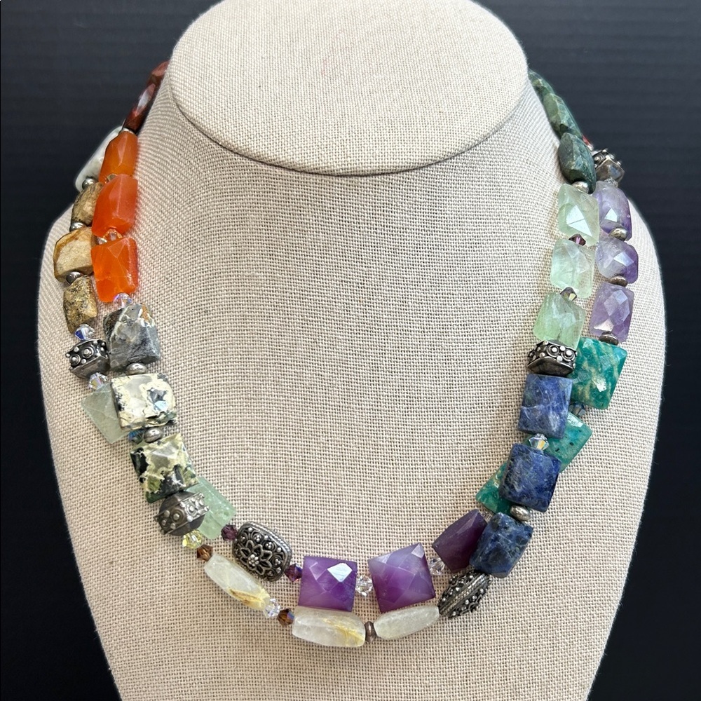 Multicolor 925 Sterling and Gemstone Necklace - Picture 2 of 9